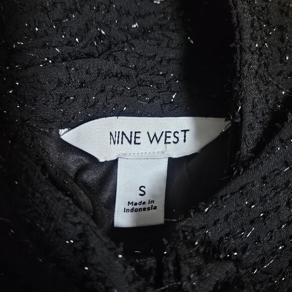 Nine West Blouse Small Black Metallic Long‎ Sleeve Keyhole Mock Neck Top Office - Picture 4 of 15